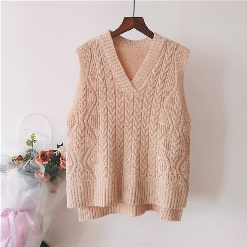 Våren kvinners vest kort trend strikket genser vest vest i koreansk stil ytre slitasje vest: Beige