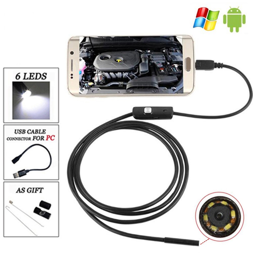 Lente de 8mm 1m 1,5 m 2m 3,5 m 5m CÁMARA DE endoscopio USB para Android con 6 luces LED blancas boroscopio IP 67 OTG para cámara Android
