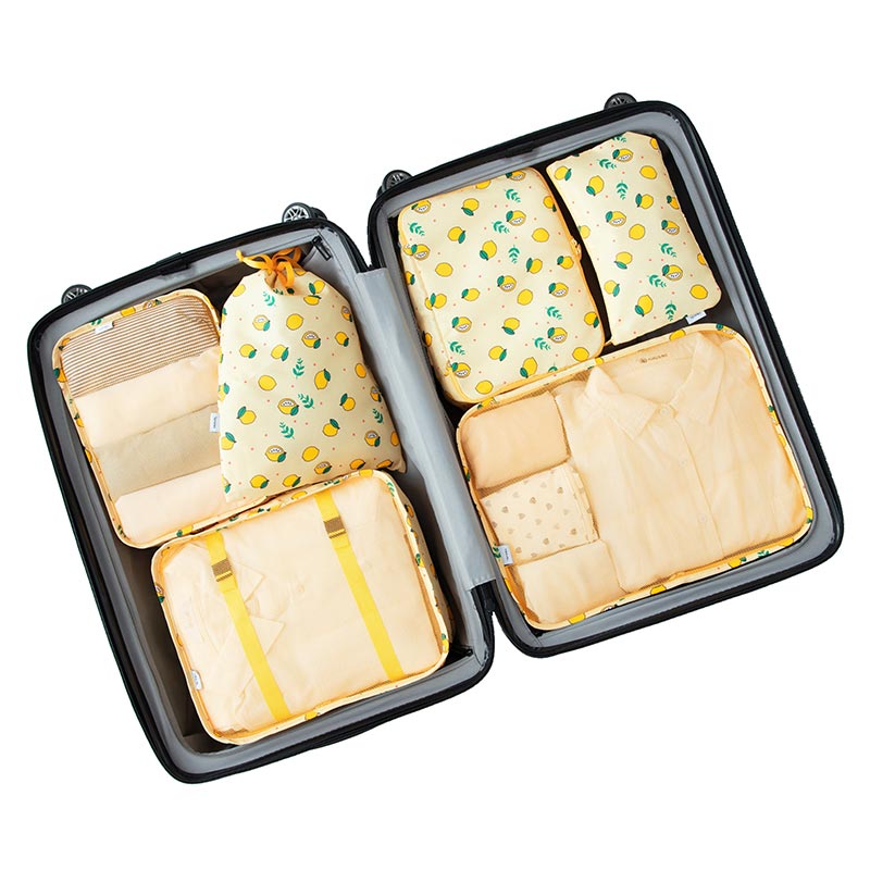 6Pcs/Set Waterproof Travel Bag Suitcase Packing Set Storage Organizer Portable Luggage Organizer Case Clothes Shoe Tidy Pouch: Yellow lemon
