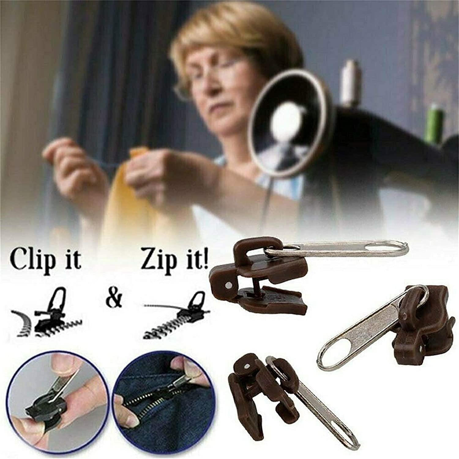 Kit de reparación de cremalleras con cierre automático, herramientas de repuesto de cremallera instantánea Universal, deslizadores de cremallera de rescate de dientes para ropa, bolsa y zapatos