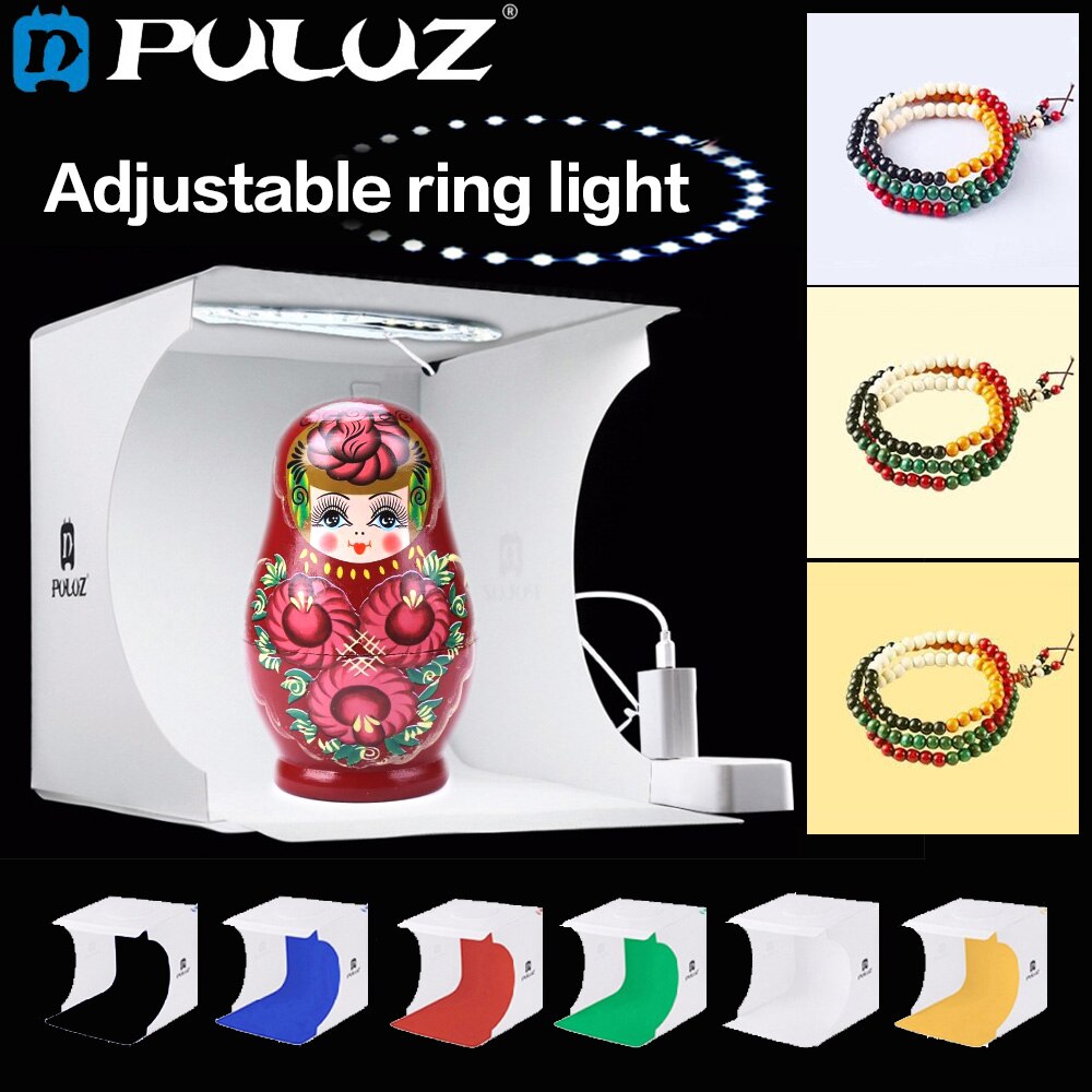 Mini boîte à lumière réglable anneau LED Lightbox Mini photographie Studio de tir boîte souple 6 couleurs décors température pliage