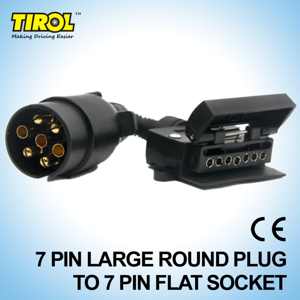 TIROL T21579b 7 Pin Plug Connector Trailer Boat Truck Car Adaptor 7 Pin Flat Socket to 7 Pin Large Round Plug