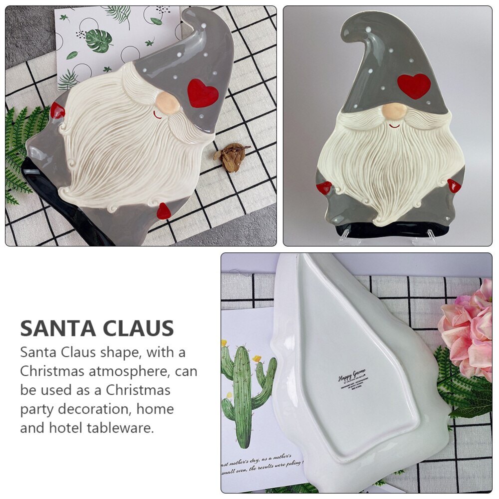 1 Pc Christmas Santa Clause Shape Plate Ceramic Dish Kitchen Tableware