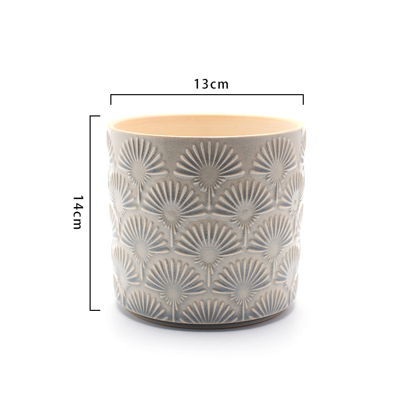 Japanese Style Ceramic Flower Pot Leaf Pattern Vase Dandelion Pattern Vase Simple Style Home Desktop Decor Garden Decoration