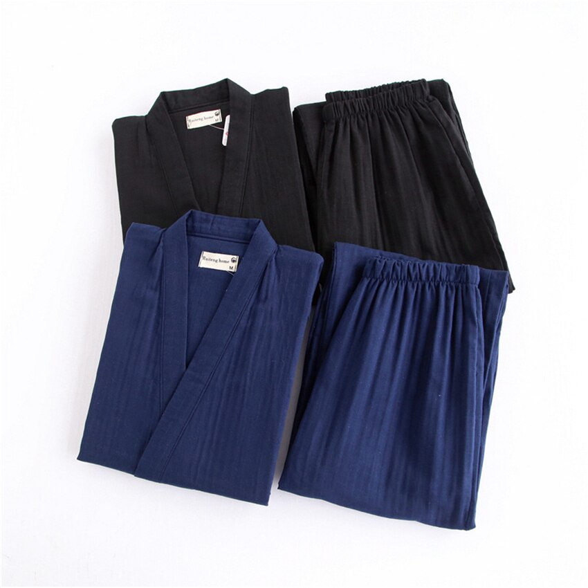 Kimono japonés tradicional para hombre, Yukata, Conjunto de pijama de algodón, camisón liso para hombre, cárdigan suelto, ropa de hogar para amante, albornoz
