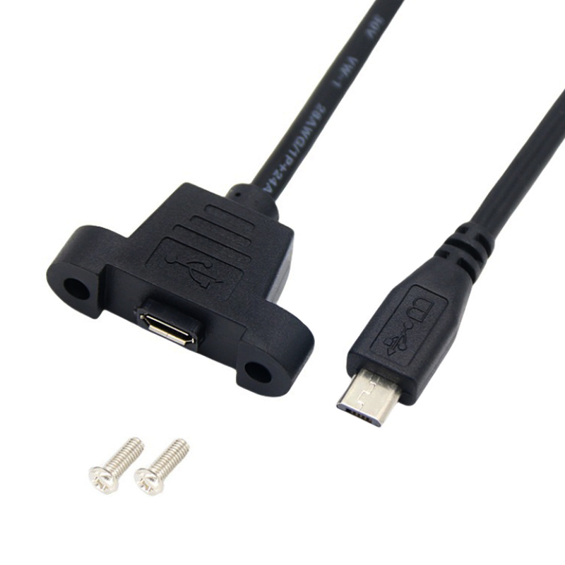 30 cm Micro-USB, 5-polig, 90-Grad-USB 2.0-Stecker auf Micro-Buchse, Verlängerungskabel, Rastermaß 27 mm, mit Schrauben, Loch für Schalttafelmontage