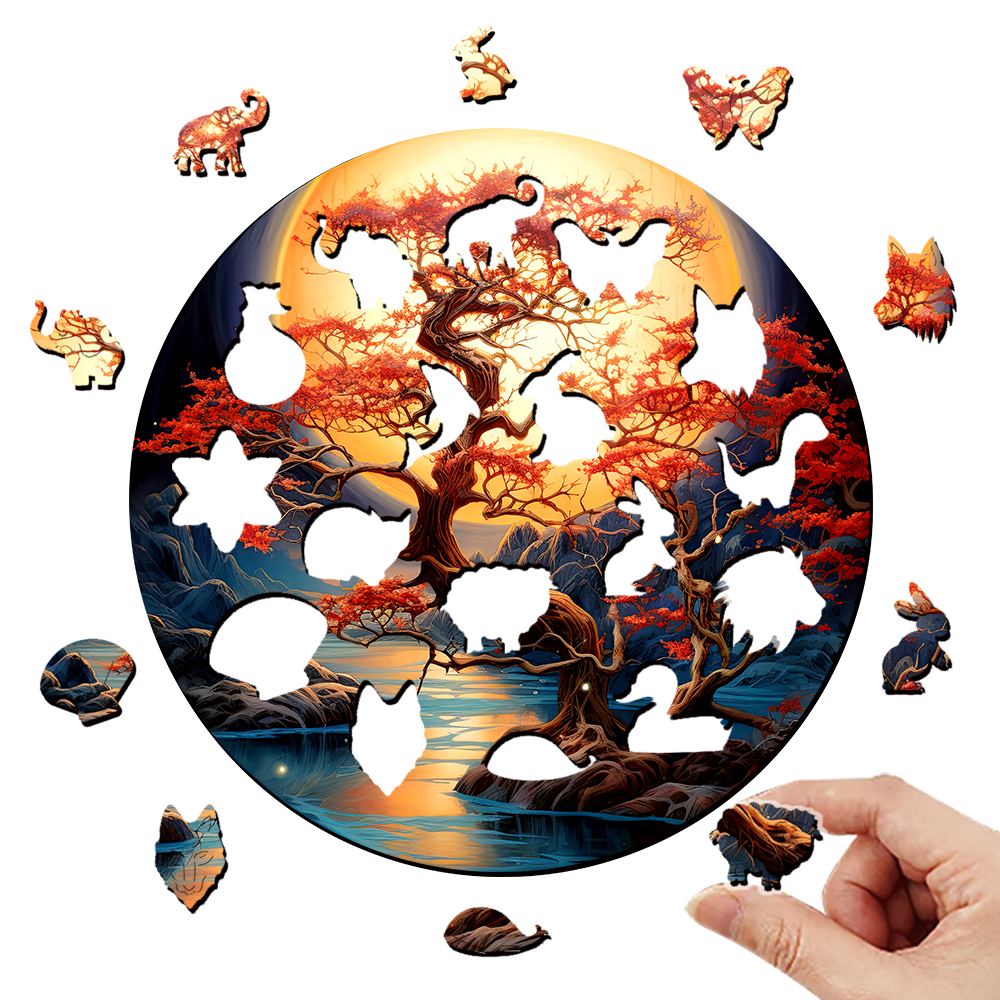 Wooden puzzle Autumn color tree delicate box Valentine's Day Irregular animal shape Christmas puzzle adult decompressi