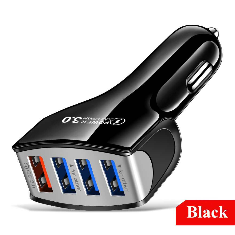 Usb-autoladegerät mit 4 anschlüssen,  qc 3.0 zigarettenanzünder-adapter 3.1a kompatibel mit iphone 13 pro, xr, xs max , 12 und 11 ipad galaxy: Schwarzes autoladegerät
