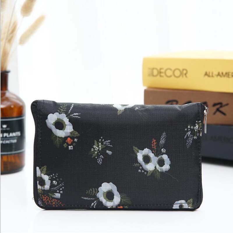 Eco Vriendelijke Opvouwbare Boodschappentas Vrouwen Handtassen Waterdichte Opvouwbare Herbruikbare Huishoudelijke Tassen Opbergzakken: Black Flower