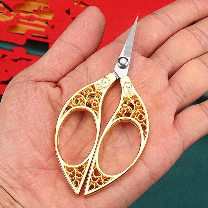 Stainless Steel Stitch Retro Classic Vintage Antique Fine Embroidery Cross-stitch Sewing Tailor Scissor Handicraft Fabric Shears: Gold