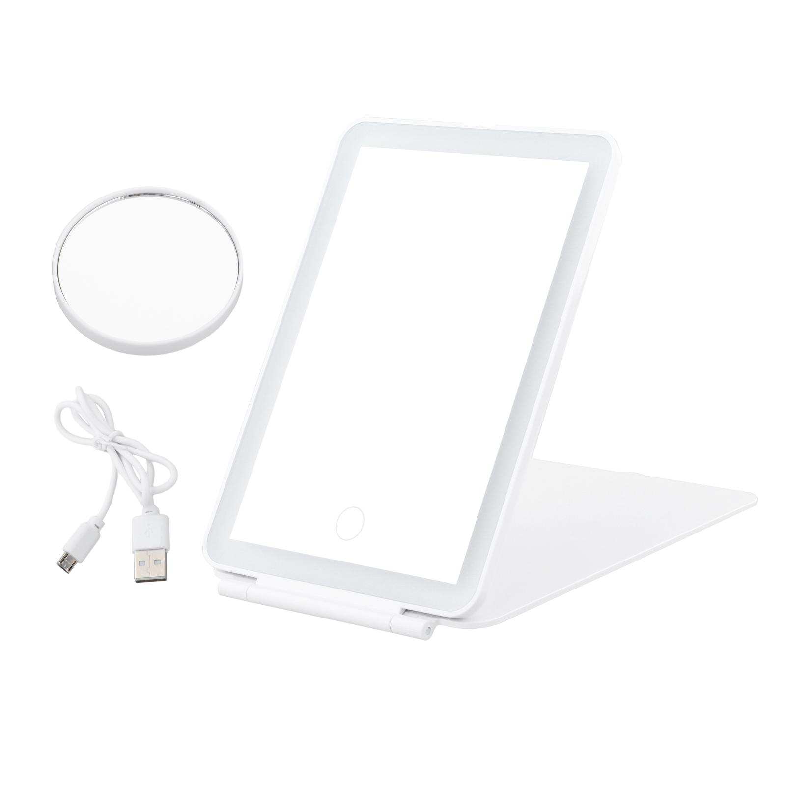 Espejo de mesa plegable con luces LED para maquillaje, espejo de mesa con aumento de 10x, Interruptor táctil, ajustable, portátil, regulable, cosmético para mujeres