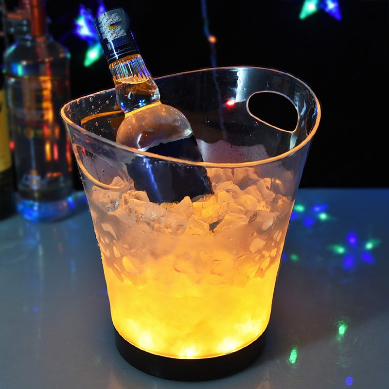 Cubo de hielo LED colorido de doble capa cuadrado Bar cerveza cubo de hielo Multi-Color cambiante Durable cubeta de vino de hielo 5L para Bar P7Ding