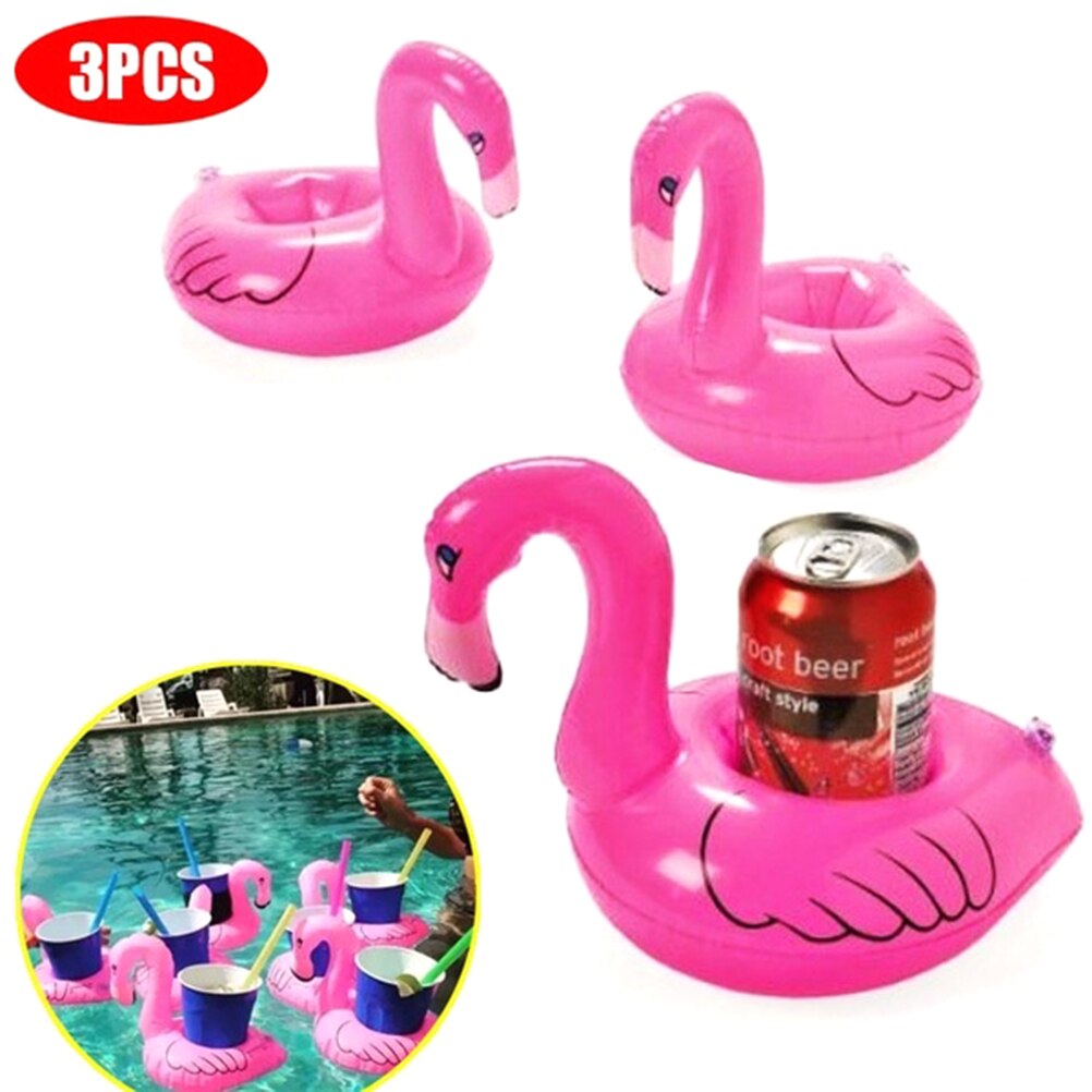 3Pcs Summer Swimming Pool Floating Inflatable Flamingo Holder Water Drinks Cup Beach Mobile Phone Cup Care Floating Row