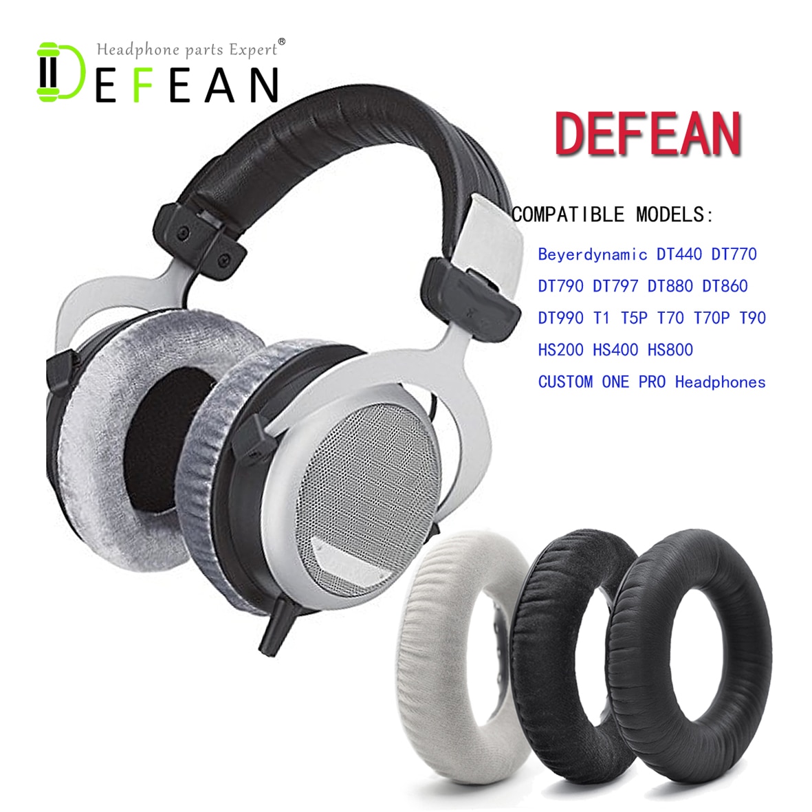 Defean Replacement Soft Ear Pads for Beyerdynamic DT880 DT860 DT990 DT770 T5P T70 T70P T90 T5P T1 headphone