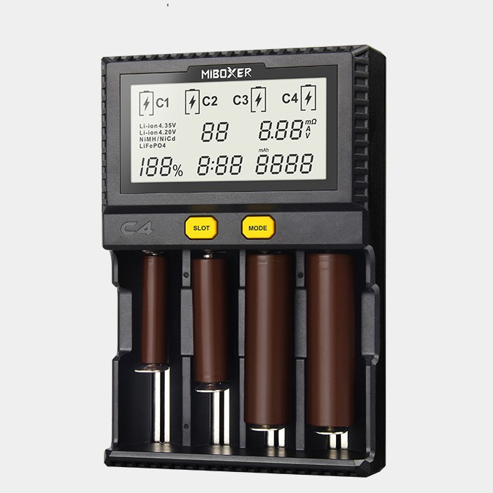 Original Miboxer C4 LCD Battery Charger for Li-ion/LiFePO4/Ni-MH/Ni-Cd 18650 14500 26650AAA4.2 3.7 1.2 1.5V discharging function