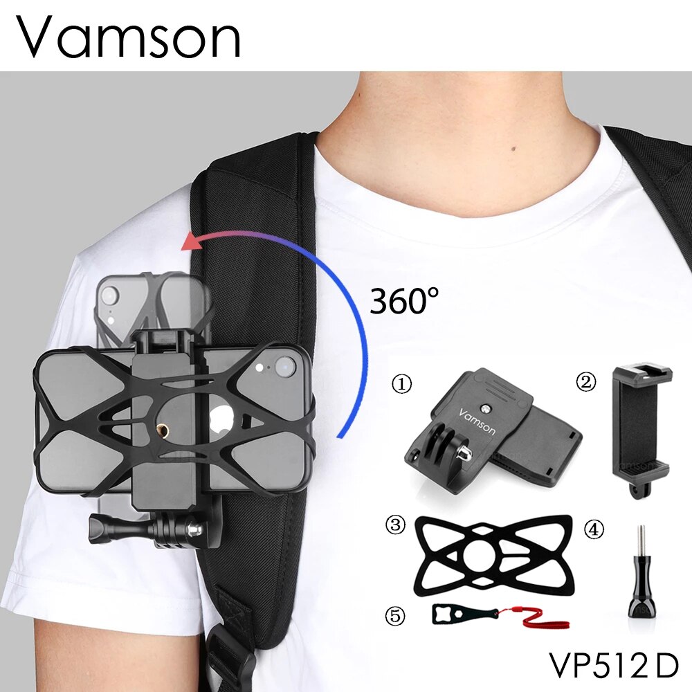 Vamson-accesorios para GoPro 10, 9 y 8, montaje de abrazadera con Clip para mochila, para Go Pro Hero 7, 6, 5, 4, Yi, 4K, SJCAM, EKEN Action Camera: VP512D