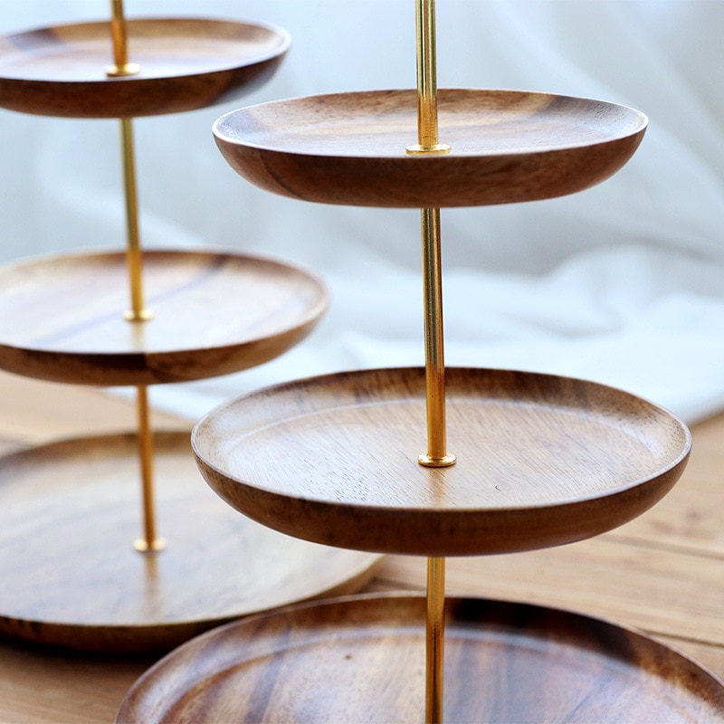 3-Tier Round Wooden Serving Tray Snack Fruit Food Storage Classical Home Tray Specialty Plates Household Kitchen Tools