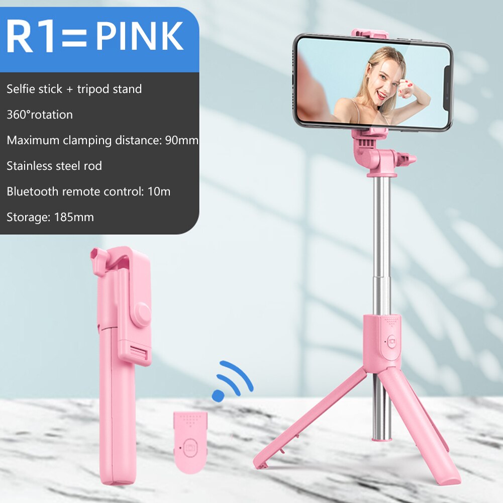 Kabelloser selfie-stick mit  r1 funktionen, handy-stativ, fernauslöser, ausziehbarer monopod-stativstabilisator für smartphones