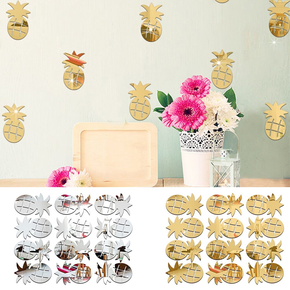 SALES！！！12Pcs/Set Cute Pineapple Mirror Acrylic Wall Stickers Decal Children Room Decor
