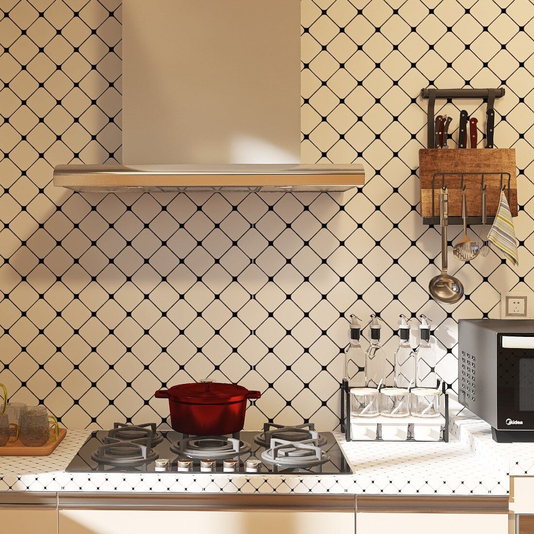 Sticky Wallpaper Imitation Ceramic Tile Grid From Kitchen Stickers Waterproof and Oil Thickening The Bathroom Toilet Wallpaper: Style 2