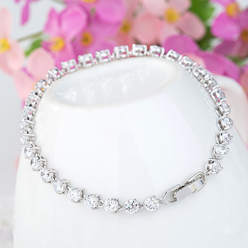 925 sterling silver circle round tennis bracelet bangle for wedding women bridal bride christmas moonso S4799