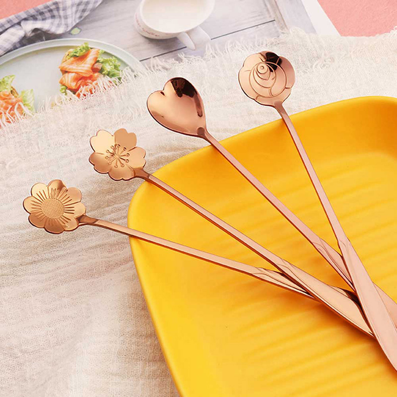 Roestvrij Stalen Lepel Set Met Lange Handvat Bloemen Hartvorm Ice Thee Koffie Lepel Dessertlepel Keuken Drinken Servies