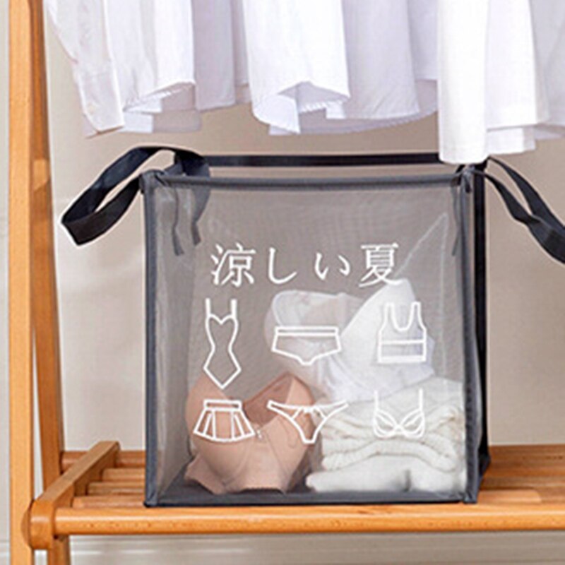 Foldable Laundry Basket Mesh breathable dirty clothes basket Simple bathroom home storage basket two Sizes: Light Grey