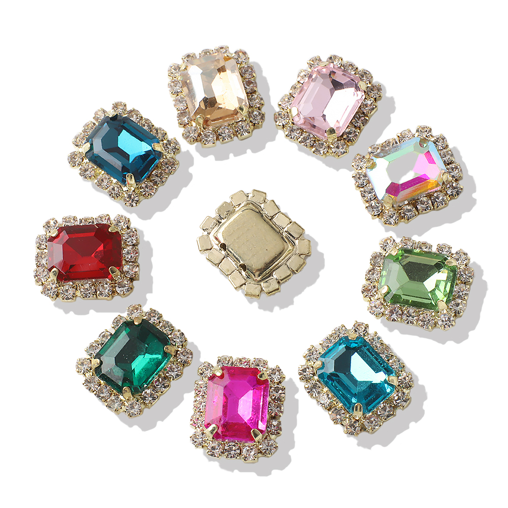 12X14mm 10 Uds diamante Rectangular con incrustaciones de cuatro agujeros garra diamante DIY joyería zapatos para el cabello sombreros materiales accesorios de diamantes de agua: Multicolor