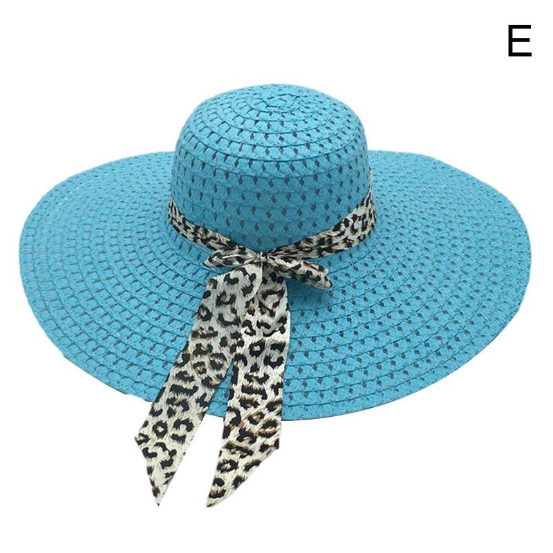 Chapeaux de Protection solaire pour femmes, couvre-chef de plage en paille fait à la main, style Boho décontracté, nœud papillon léopard, à large bord, été,