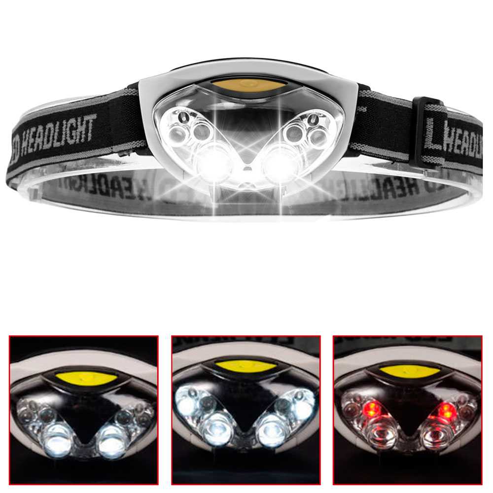 Ociodual Hoofd Zaklamp 4 + 2 Leds Front Light Lamp Met Universal Sport Lint Front 4 Wit + 2red Koplamp 170 ° Led