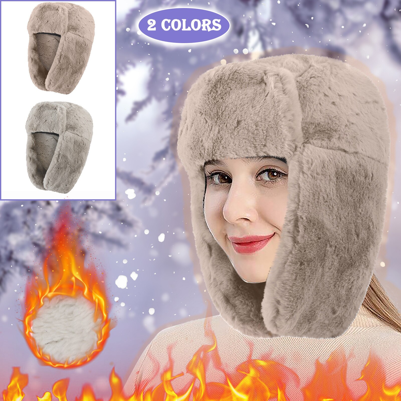 Gorros con pelo de estilo aviador para mujer, gorro de invierno, grueso, cálido, sólido, suave, a prueba de viento, con solapa en la oreja, de princesa Ushanka,