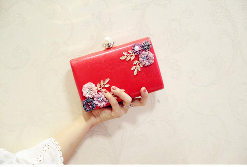 women handmade flowers evening bags mini wedding dinner bags luxury clutch purse with 2 chains