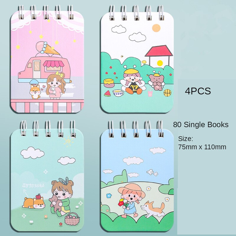 Mini Bloc de notas de bolsillo con tapa para agenda, cuadernos de escritura con espiral abatible, sencilla, original, para oficina y escuela, 4 Uds.: C