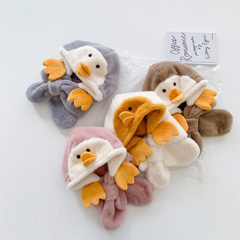 Sombrero de pingüino y bufanda para niños, otoño e invierno, bonito sombrero de felpa para niños y niñas