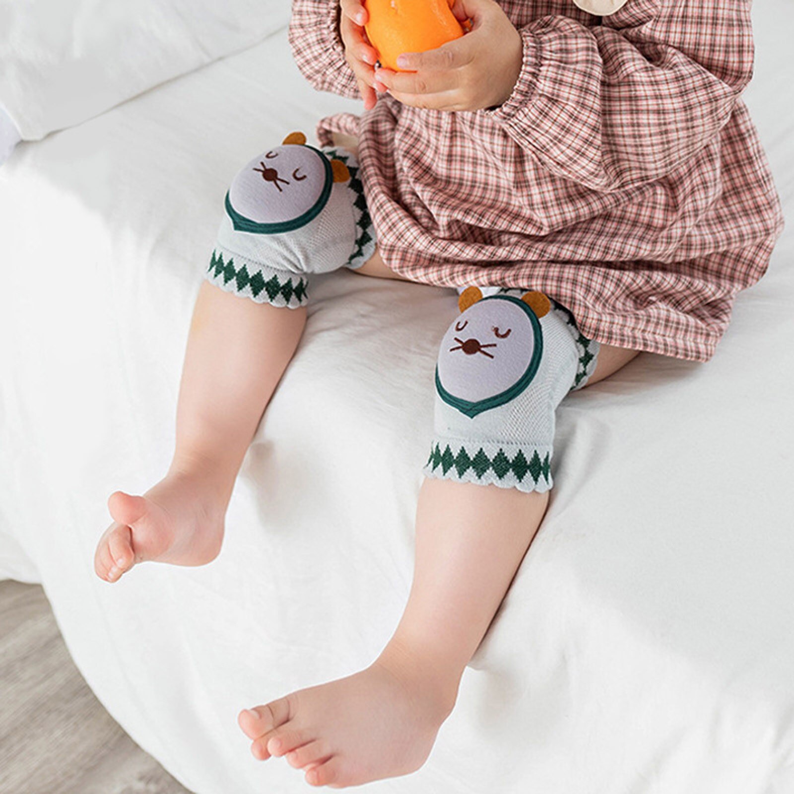 Rodilleras de punto anticaída con estampado de dibujos animados para bebés, Protector de seguridad para bebés, calentador de piernas, 2 pares