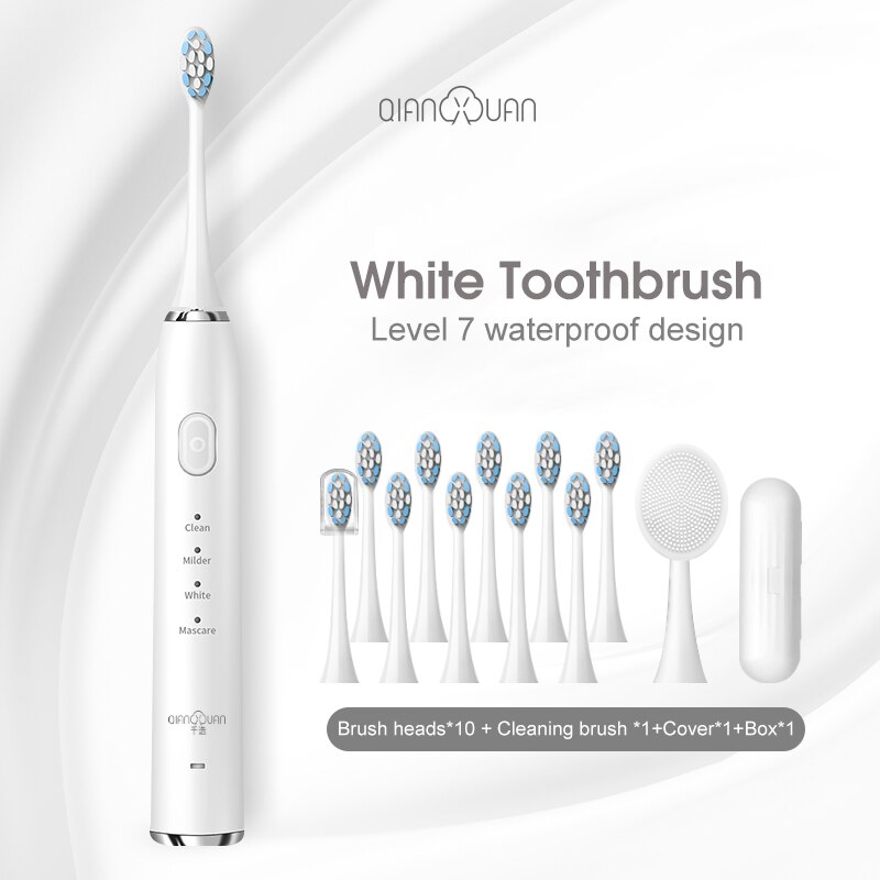Electric Toothbrush Toothbrush Sonic Ultrasonic Brush IPX7 Waterproof Sonic Toothbrush Recharge Sterilization Anti-bacteria: White package Four