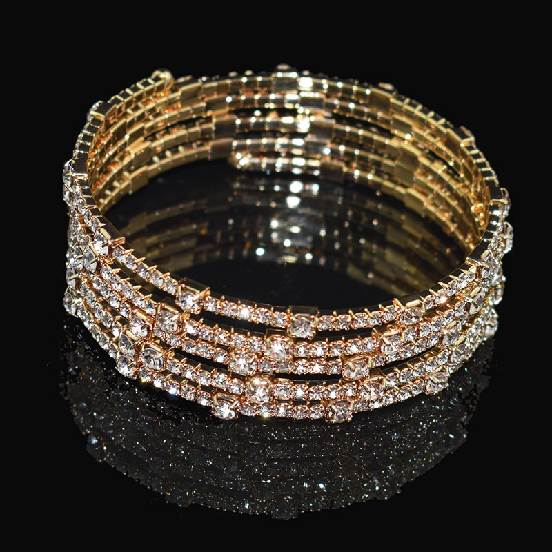 Pulsera de cristal de lujo para mujer, brazalete chapado en oro y plata para novia, pulsera de diamantes de imitación de 7 colores para mujer, de dama de honor para , joyería: 5 rows gold 5x1d