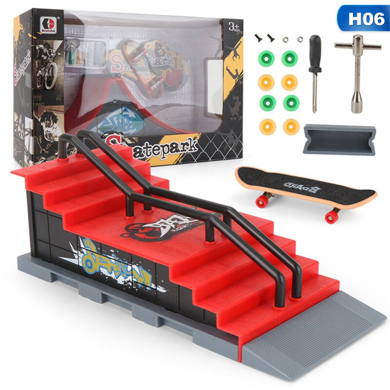 Fingerboard Ultimate Parks Kit DIY Assembly Mini Finger Skateboard Deck Truck Skatepark Board With Ramp Accessories Sets: TOY10952H06
