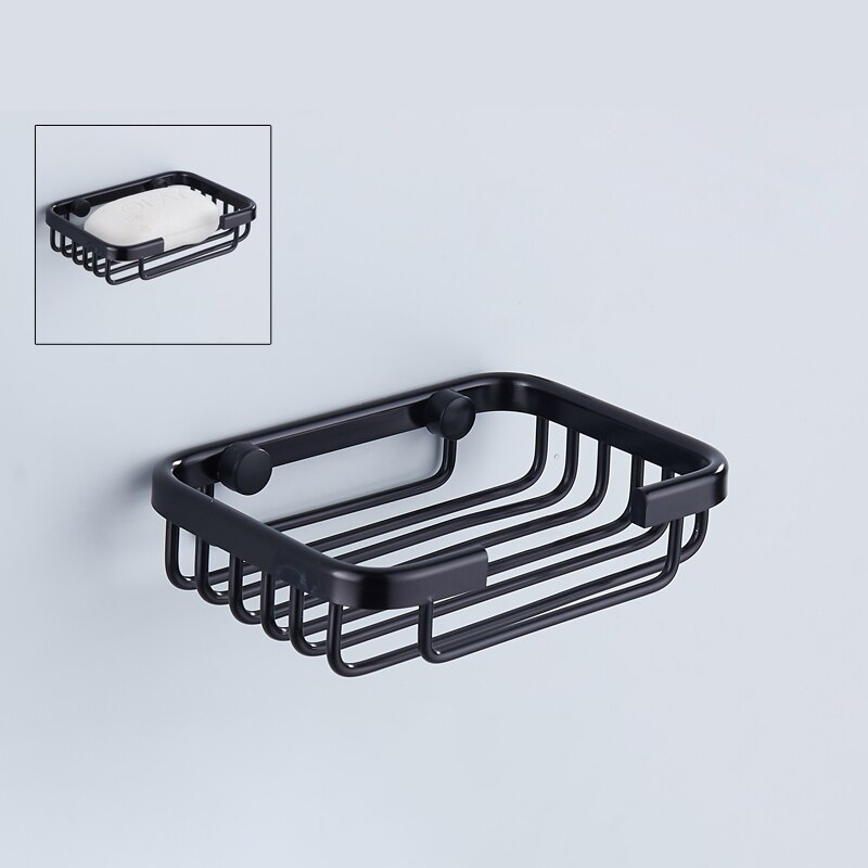 Väggmonterade tvålkoppar tvålhållare tvålkorg badrumstillbehör aluminium banheiro badbeslag  el0003: Enkel-svart