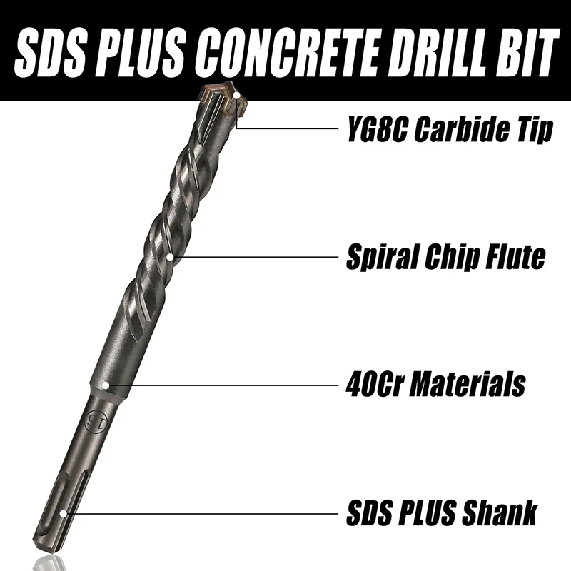 Martillo de hormigón SDS Plus de 5-16mm, cabezal cortador cruzado, martillo de doble barrena, bloque de ladrillo de pared de 160mm, martillo eléctrico, broca de mampostería, 1 ud.