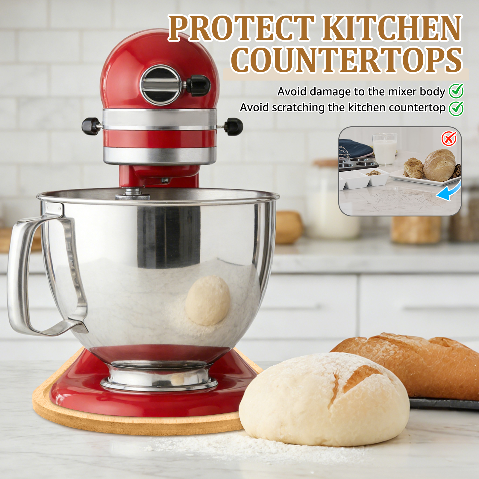Bamboe mixer schuifmat, verschuifplank voor staande mixer, gemakkelijk te verplaatsen mixer, opbergbak voor 4.5-5 qt / 5-7 qt staande mixers.