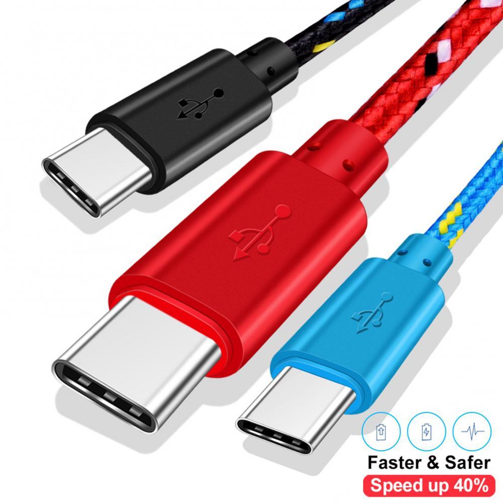 1M 2M 2-In-1 Nylon Usb Naar Type C Kabel Snel Opladen Quick Opladen Mobiele telefoon Opladen Draad Usb C Datakabel Lange Draad