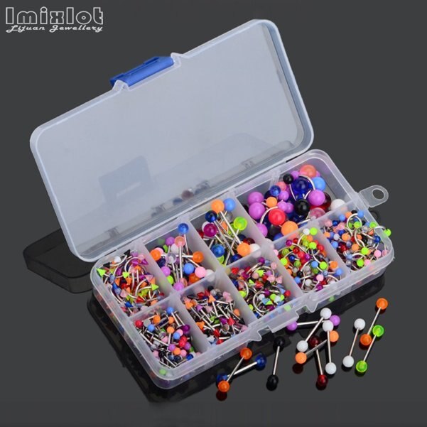 45Pcs Mixed Acryl Spike/Bal Navel Wenkbrauw Lip Tong Ring Neusringen Studs Buik Piercing Barbell Lichaam Sieraden: 45pcs with Box 1