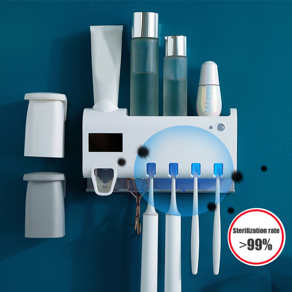 Automatisk tandpasta dispenser ledet ultraviolet tandbørste sterilisator med infrarød induktion solopladning badeværelset sæt nyeste