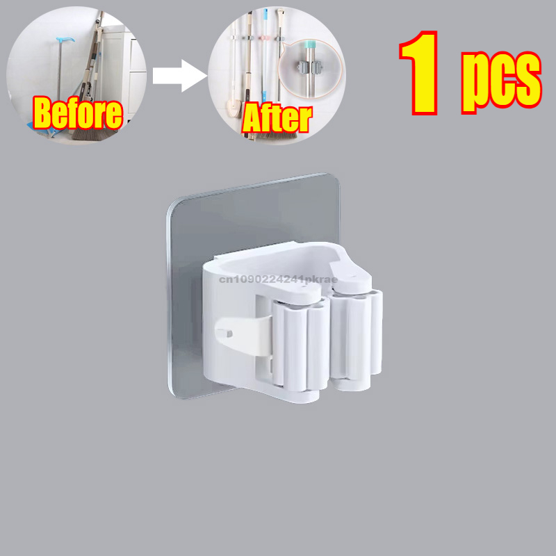 Self-adhesive Mop Holder Broom Stand Wall Mounted Mop Support Sweeping Brush Hook Storage Organizer Bathroom Kitchen Accessories: Verde