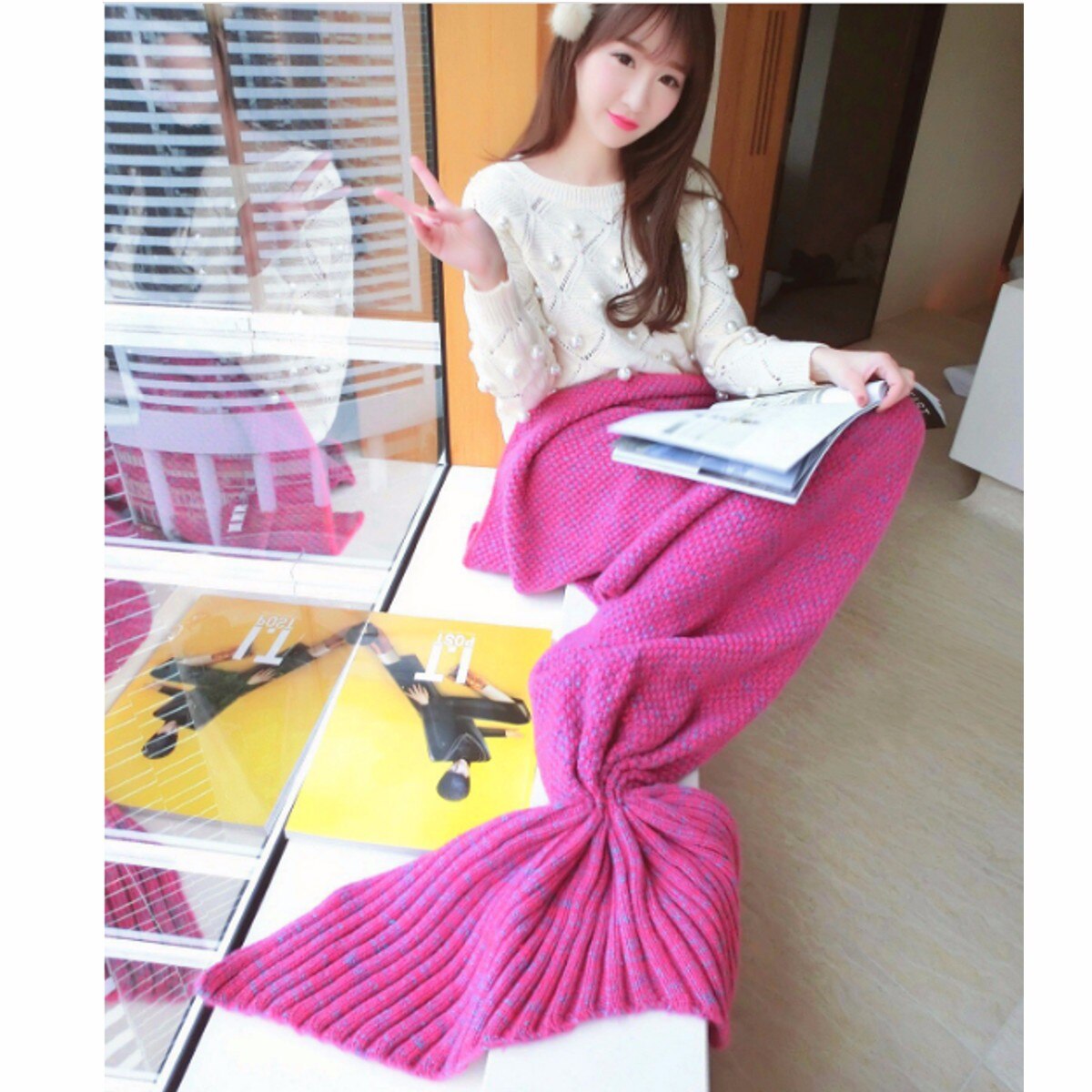 80cmx180cm Mermaid Tail Blanket Crochet Mermaid Blanket for Adult Super Soft All Seasons Sleeping Knitted Blankets Home Office