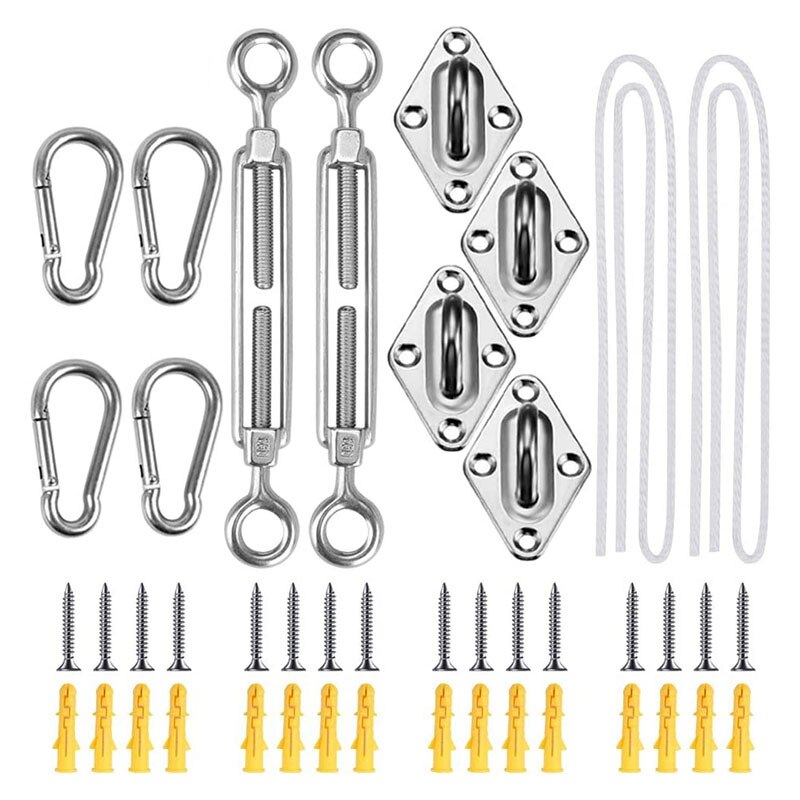 44 Pcs Shade Sail Hardware Kit Sun Shade Sails, Anti-Rust Stainless Steel Mounting Accessories