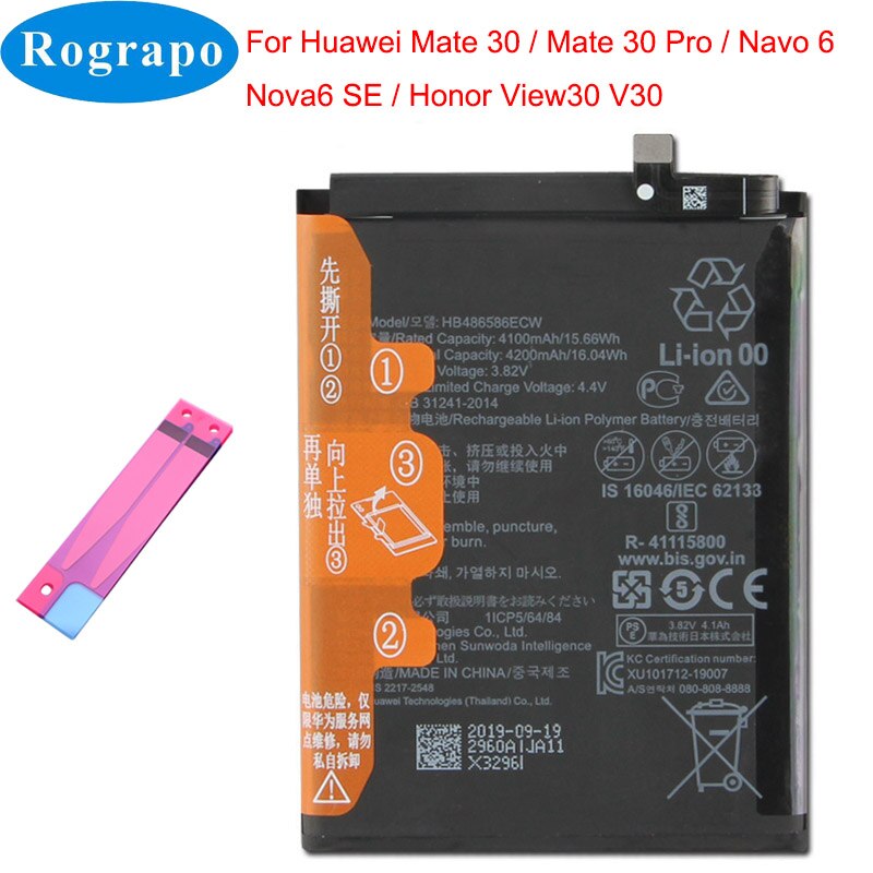 Original 4200mah hb486586ecw substituição bateria do telefone móvel para huawei companheiro 30 mate30 pro nova 6 nova6 se/honor view 30 v30