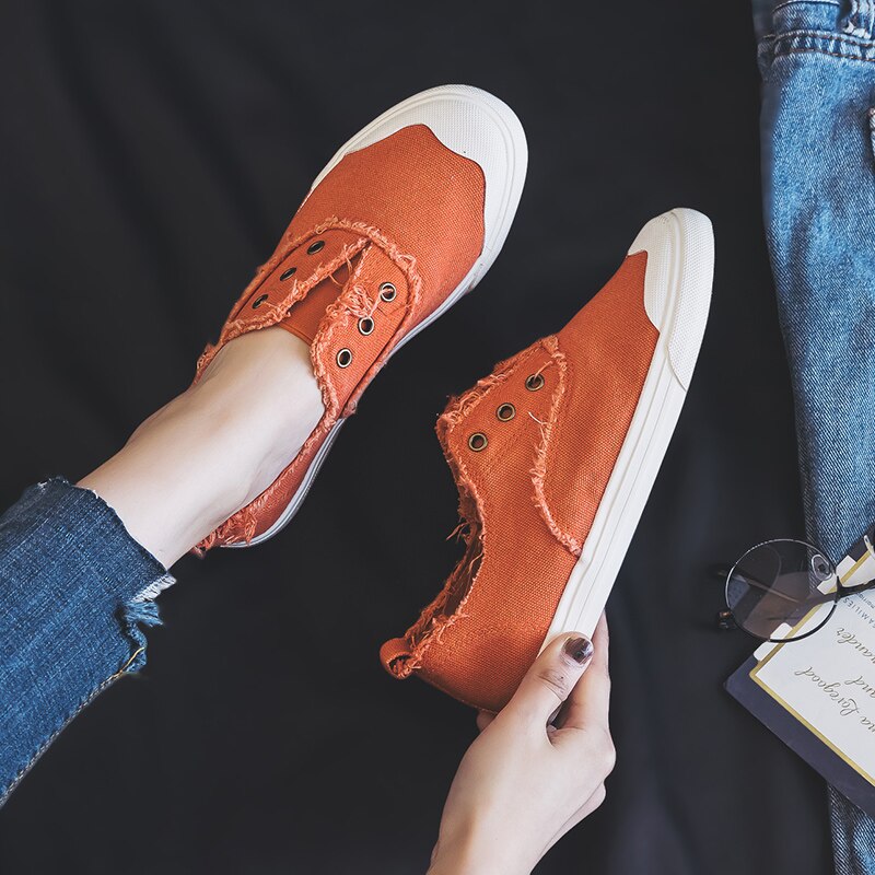 Dam loafers vit kortfattad grundläggande stil enfärgad slip on lady spring vulkaniserad sko canvas tyg sneakers snygga 35-40