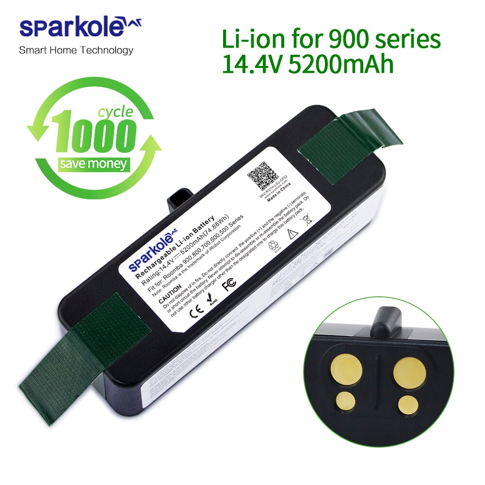 Sparkole 5300 mah 14.8v li-ion batteri för irobot roomba 500 600 700 800 900 series 550 560 580 620 630 650 770 780 870 880 980: 5.2ah 900- serien